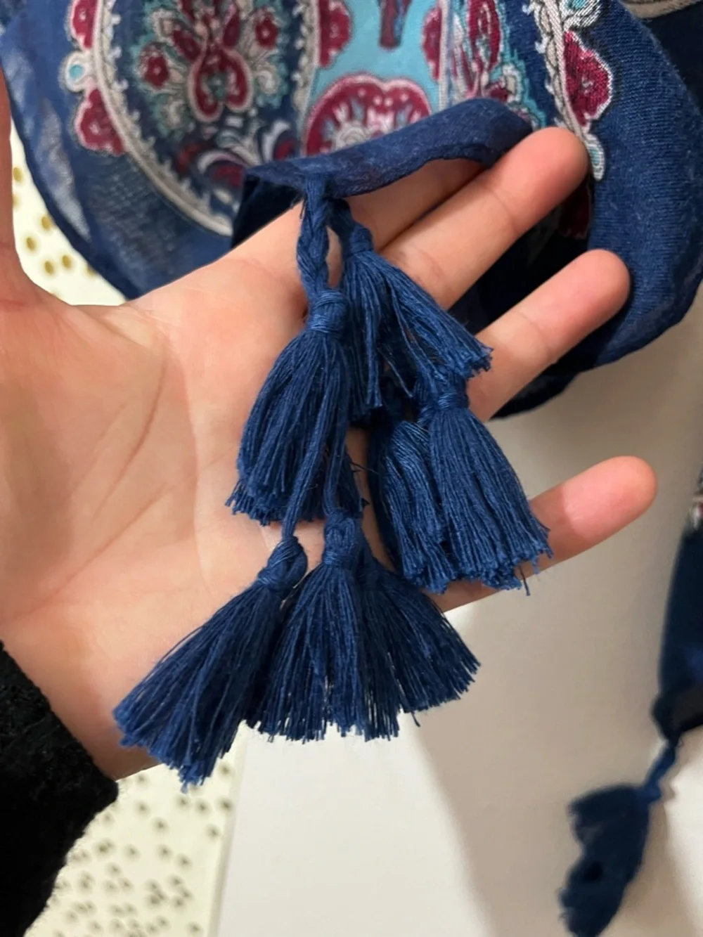 Paisley Square Shawl with Tassels Boho Cottagecore